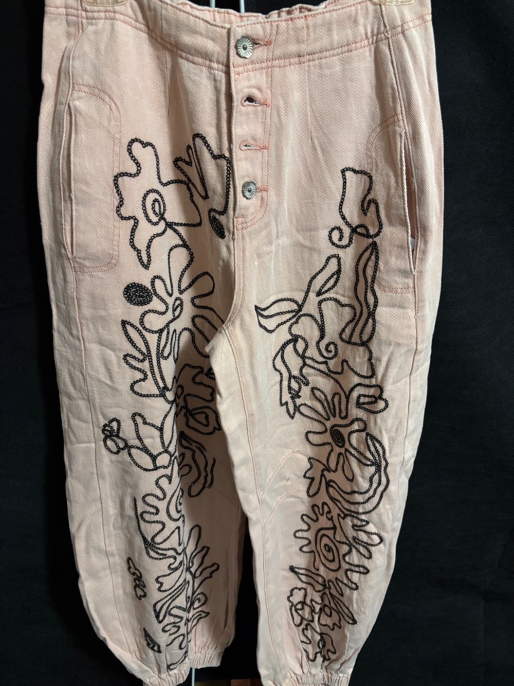 POL Peach Pants with Black Embroidered Floral Detail - Picture 3 of 17